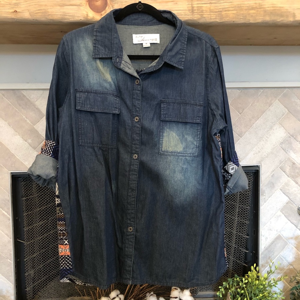 Denim shirt with sweater back